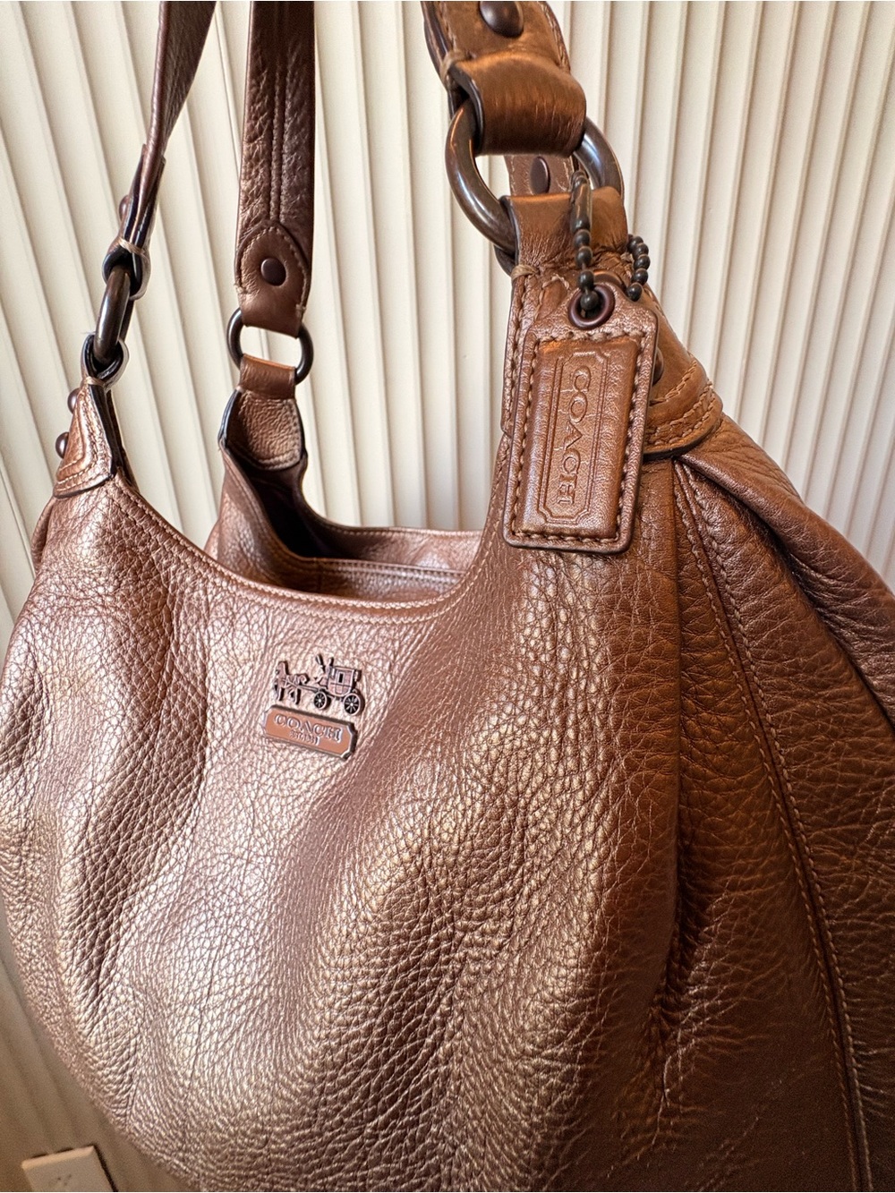 Coach Madison Brown Pebbled Leather Shoulder Bag - Picture 3 of 8